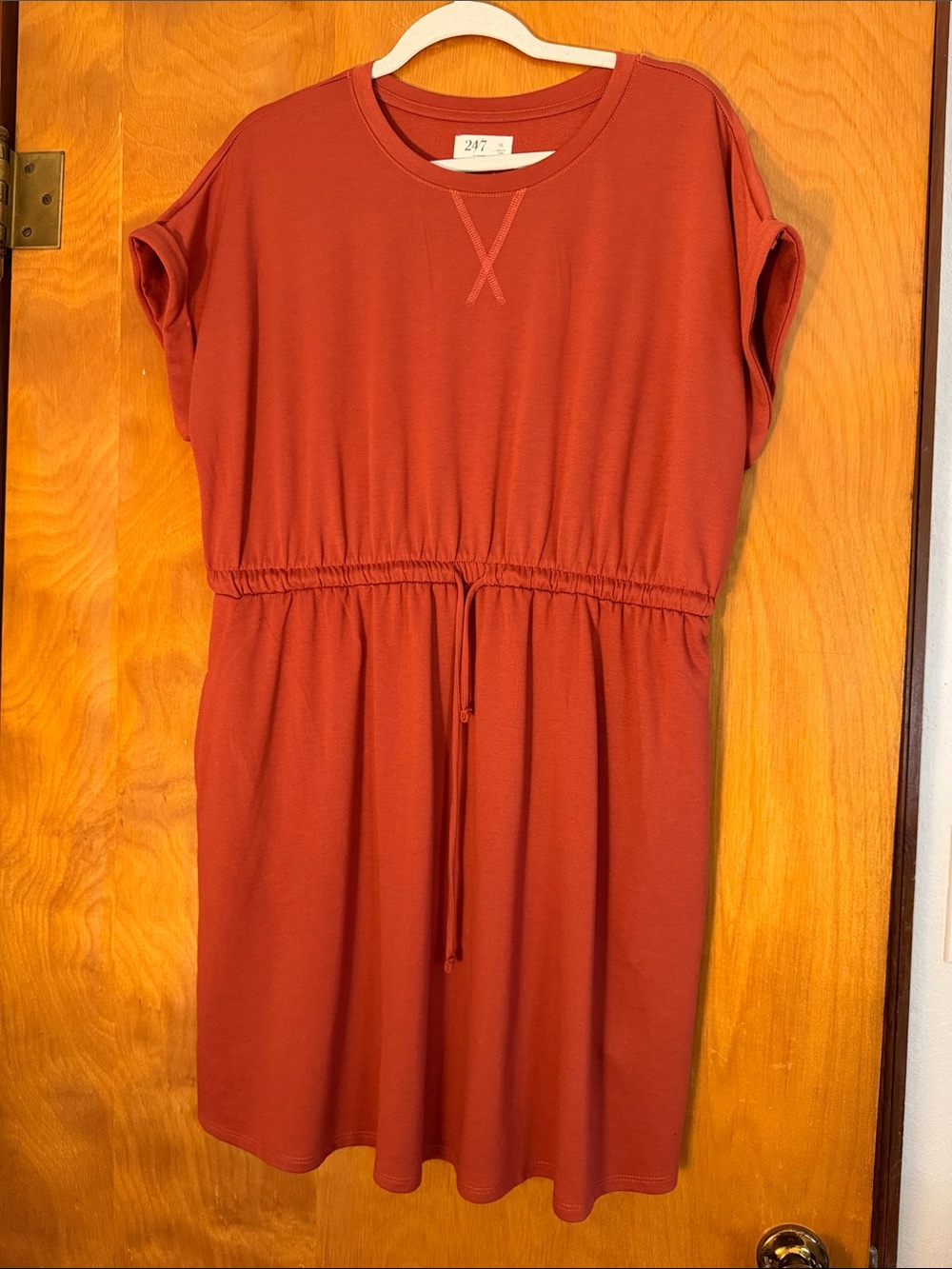 Casual Drawstring Midi Dress in Rust